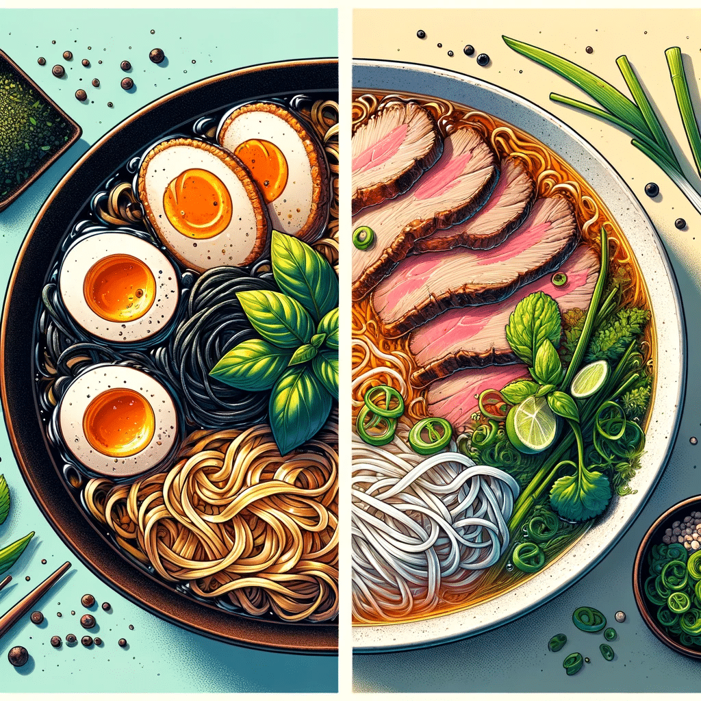 Ramen und Pho nebeneinander — der direkte Vergleich der beiden Nudelsuppen