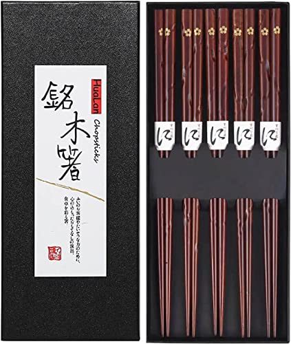 HuaLan Japanische Holz-Essstäbchen, 5 Paar