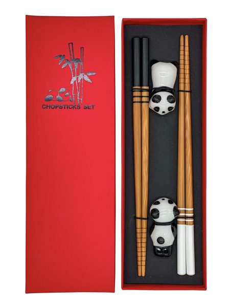 Sushi-Stäbchen-Set Panda, 2 Paar mit Keramik-Ablagen