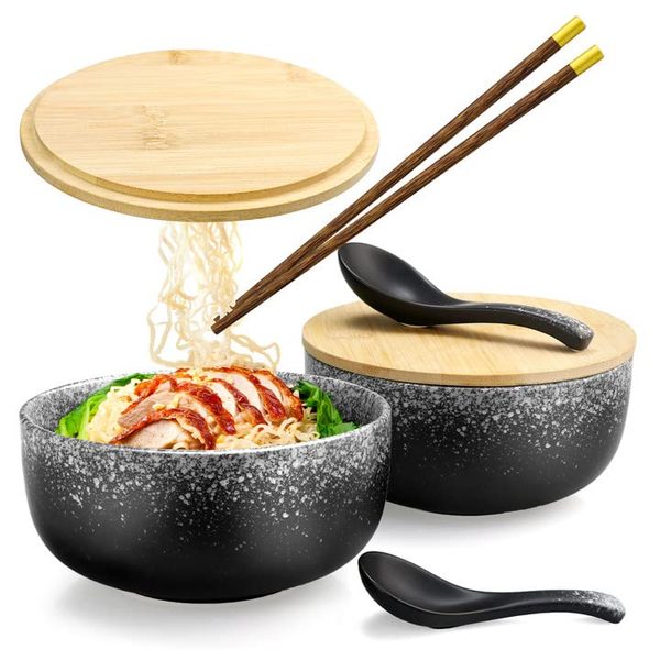 FHzytg 2 Stück Japanische Ramen Schale mit Deckel