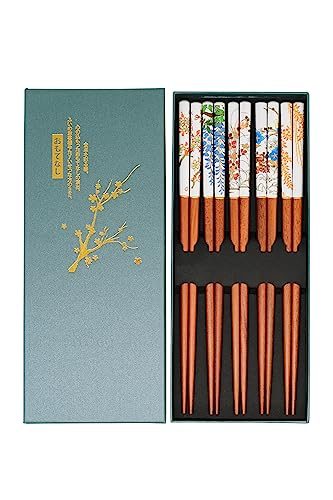5 Paar Sushi-Essstäbchen "Blume" in edler Schatulle