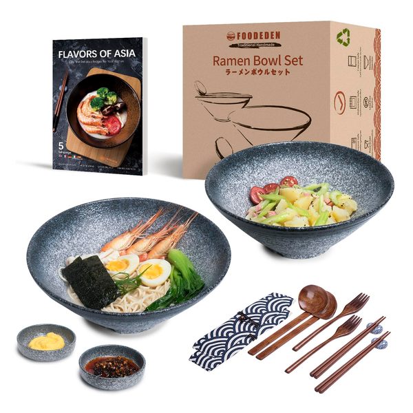 Keramik-Ramen-Set 2× 1800 ml mit Löffel & Stäbchen