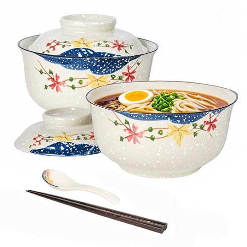 Keramik Ramen-Set 800 ml mit Deckel & Blumen-Dekor